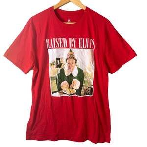 Buddy The Elf Christmas T-Shirt Mens Large Red Graphic Funny Party Spaghetti